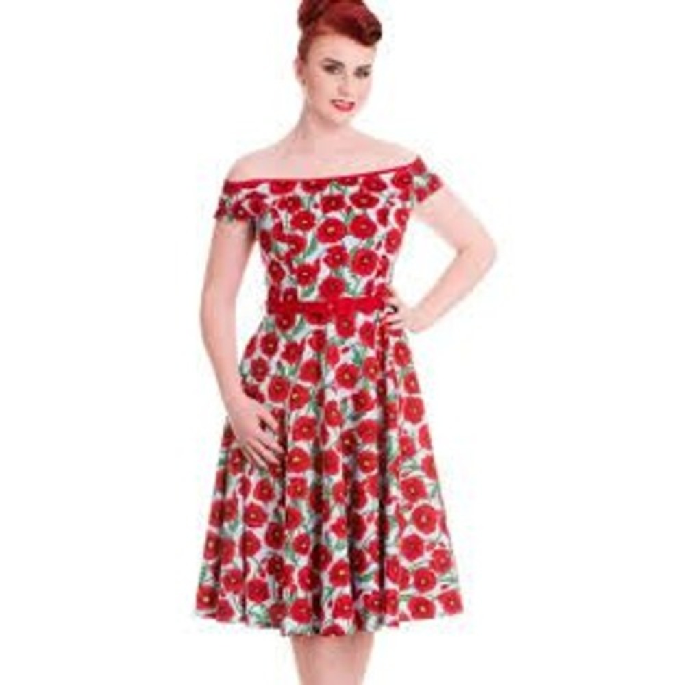 Hell Bunny Poppy Floral Dress 4XL Red White Blue Rockabilly Retro 50s Style